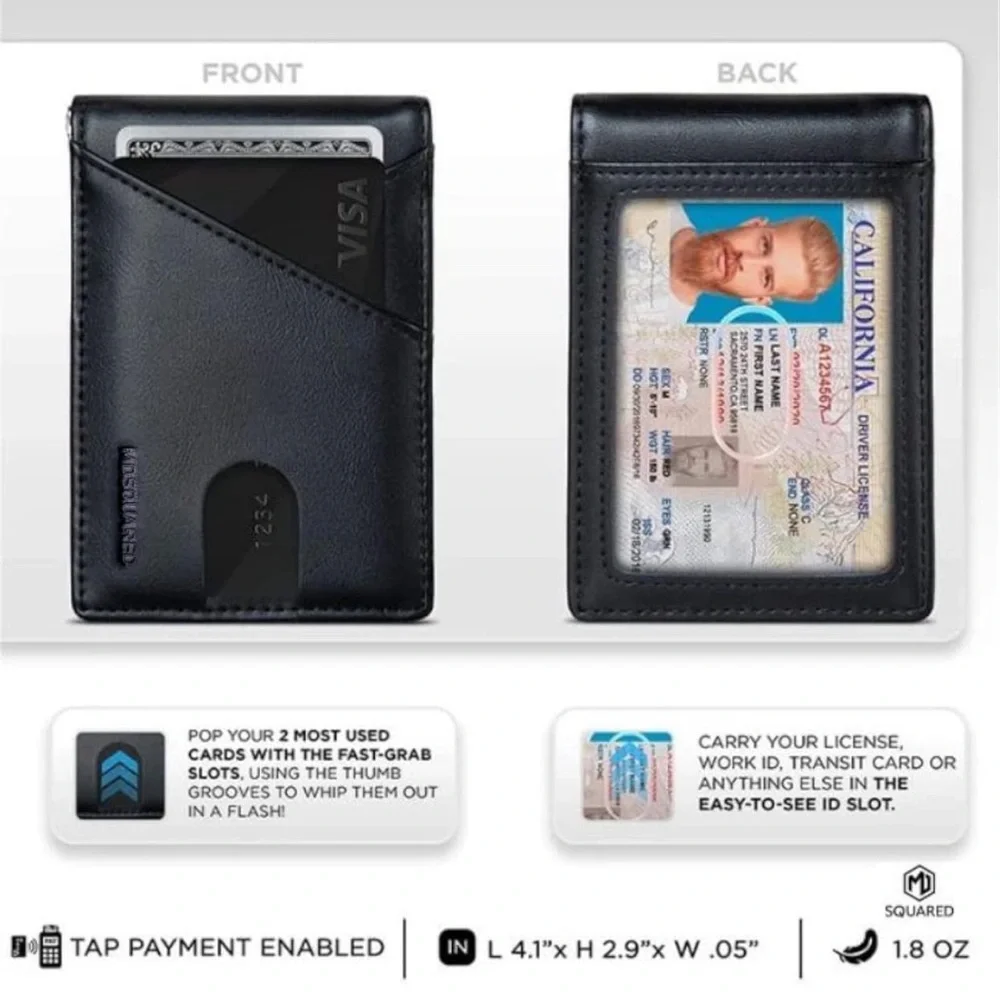 Minimal Men’s Leather Wallet Black With Money Clip